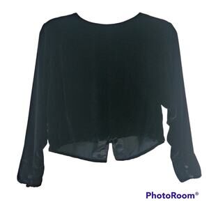 Vintage Evan Picone Black Velvet Silk Blend Button Back Blouse Size 6